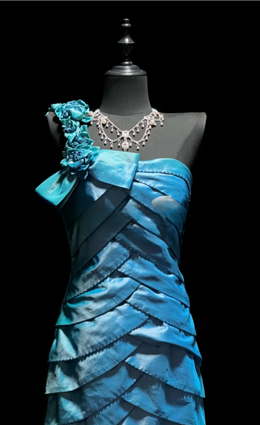 Elegant One-shoulder Mermaid Long Prom Dresses Satin Blue Evening Dresses Sleeveless Formal Dresses DP04258