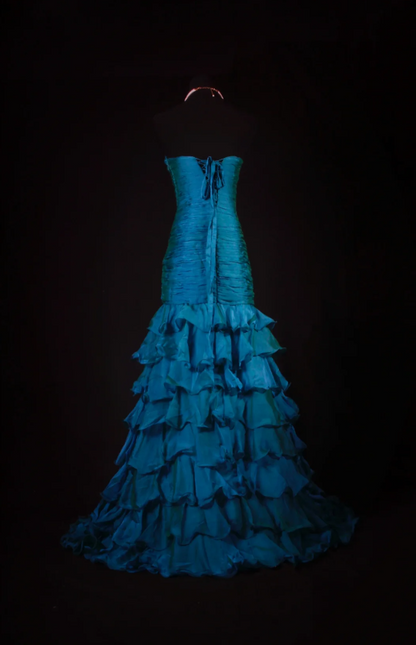 Elegant One-shoulder Sheath Long Prom Dresses Sequins Chiffon Teal Evening Dresses Sleeveless Formal Dresses DP04260