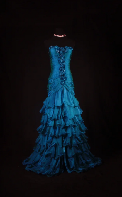 Elegant One-shoulder Sheath Long Prom Dresses Sequins Chiffon Teal Evening Dresses Sleeveless Formal Dresses DP04260