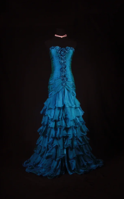 Elegant One-shoulder Sheath Long Prom Dresses Sequins Chiffon Teal Evening Dresses Sleeveless Formal Dresses DP04260