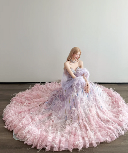 Elegant Sweetheart A-line Long Prom Dresses Tulle Sequins Pink Birthday Dresses Sleeveless Christmas Party Dresses DP04263