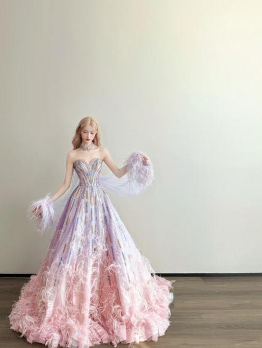 Elegant Sweetheart A-line Long Prom Dresses Tulle Sequins Pink Birthday Dresses Sleeveless Christmas Party Dresses DP04263