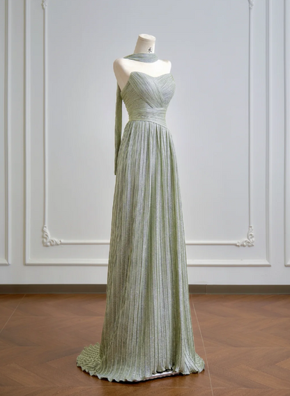 Elegant Strapless A-line Long Prom Dresses Chiffon Green Birthday Dresses Sleeveless Christmas Party Dresses DP04264