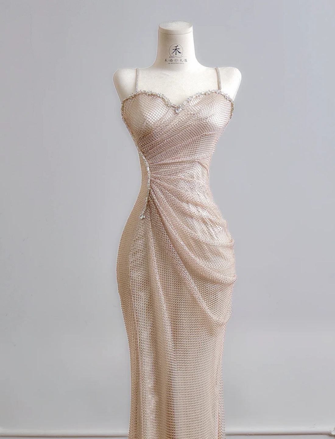 Elegant Spaghetti Straps Sheath Long Prom Dresses Tulle Champagne Birthday Dresses Sleeveless Evening Dresses DP04296