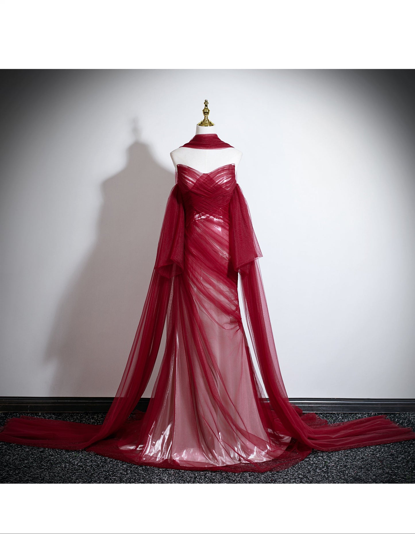 Burgundy Sheath Long Prom Dresses Chic Tulle Sleeveless Evening Dresses Sweetheart Birthday Dresses DP04324