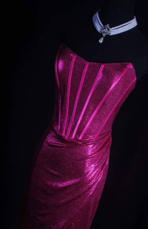 Fuchsia Sheath Long Prom Dresses Sexy Satin Sleeveless Evening Dresses  Strapless Party Dresses DP04328