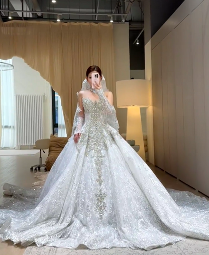 Elegant Sweetheart A-Line Long Wedding Dresses Beaded Tulle White Bridal Gown Sleeveless Bridal Gowns DP04363