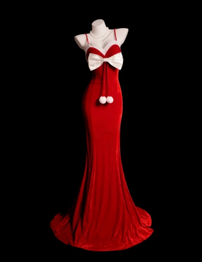 Burgundy Fairy Mermaid Long Prom Dresses Velvet Spagehtti Straps Evening Dresses Sleeveless Christmas Dresses DP04383