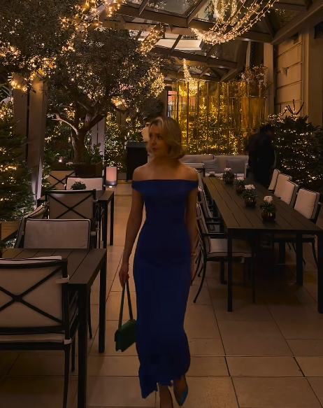 Blue Sexy Sheath Long Prom Dresses Chiffon Off-shoulder Evening Dresses Sleeveless Birthday Dresses DP04389