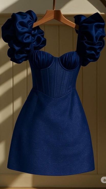 Blue Sexy A-Line Long Prom Dresses Satin Evening Dresses Sleeveless Birthday Dresses DP04394
