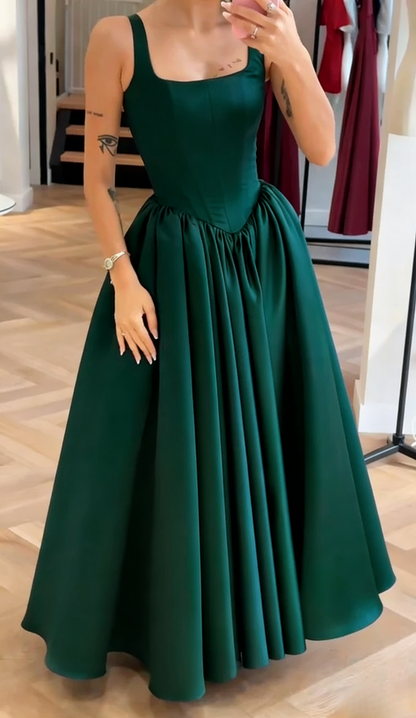 Navy Blue Sexy A-Line Long Prom Dresses Satin Straps Evening Dresses Sleeveless Birthday Dresses DP04395