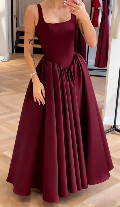 Navy Blue Sexy A-Line Long Prom Dresses Satin Straps Evening Dresses Sleeveless Birthday Dresses DP04395