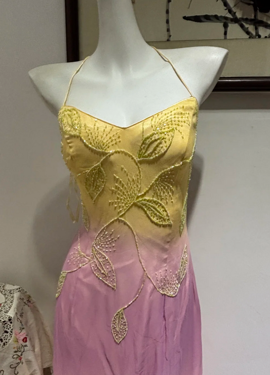 Elegant Muti-Color Sheath Long Prom Dresses Beaded Satin Spaghetti Straps Evening Dresses Backless Birthday Dresses DP04407