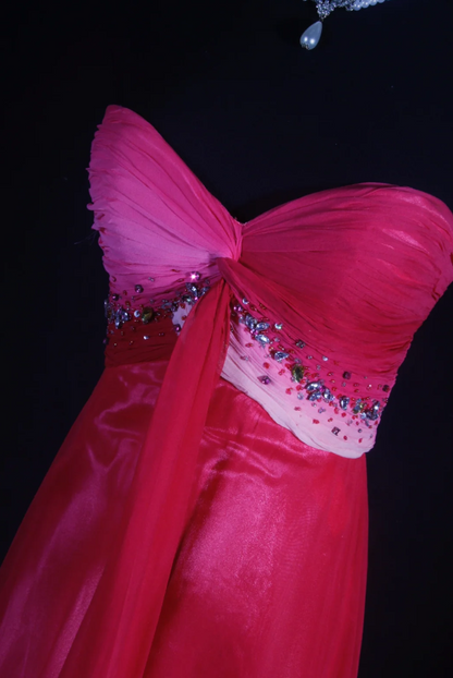 Elegant Sheath Hot Pink Long Prom Dresses Sweetheart Birthday Dresses Beaded Chiffon Sleevless Evening Dresses DP04430