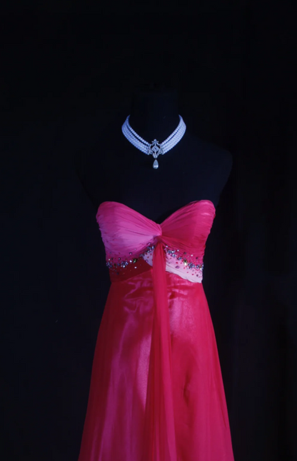 Elegant Sheath Hot Pink Long Prom Dresses Sweetheart Birthday Dresses Beaded Chiffon Sleevless Evening Dresses DP04430