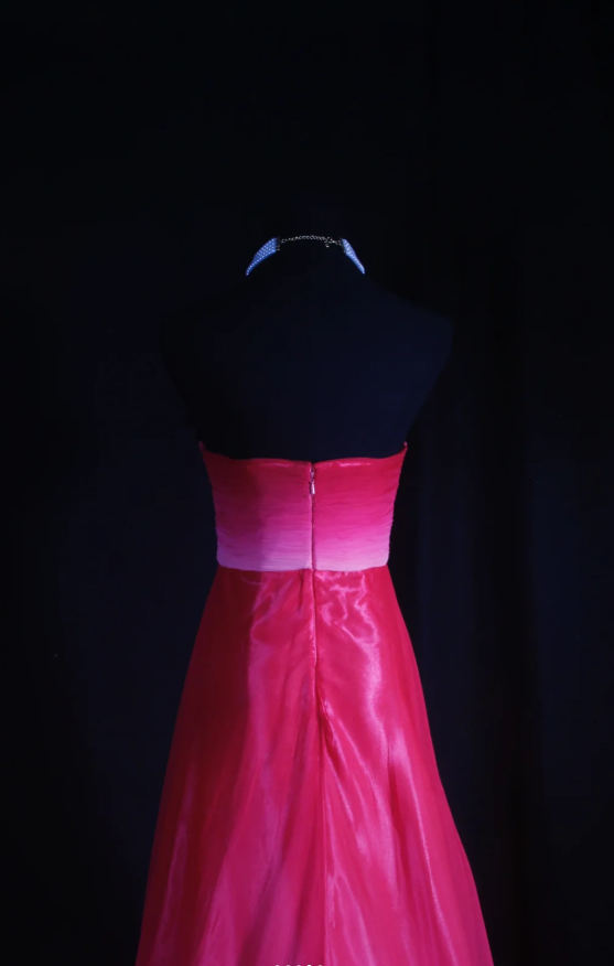 Elegant Sheath Hot Pink Long Prom Dresses Sweetheart Birthday Dresses Beaded Chiffon Sleevless Evening Dresses DP04430