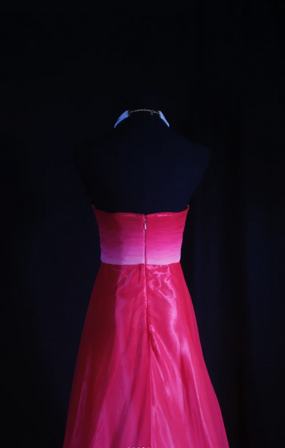 Elegant Sheath Hot Pink Long Prom Dresses Sweetheart Birthday Dresses Beaded Chiffon Sleevless Evening Dresses DP04430