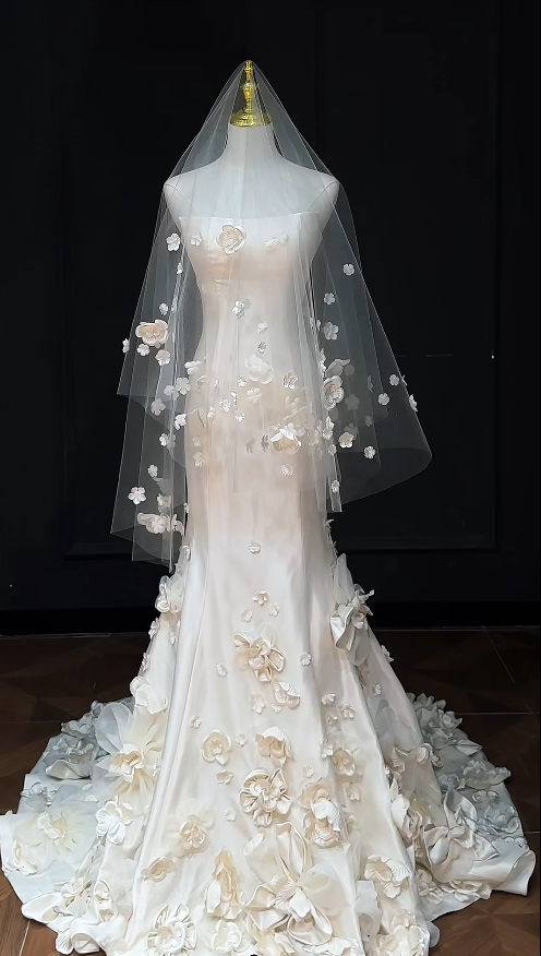 Glam Strapless Mermaid Long Weeding Dresses Appliques Satin White Bridal Dresses Sleeveless Bridal Gowns DP04450