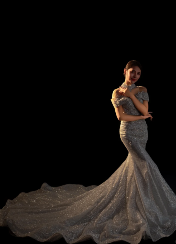 Glam Mermaid Long Weeding Dresses Tulle Bridal Dresses Cup Sleeves Bridal Gowns DP04451