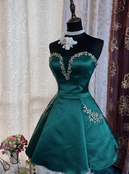 Sexy Sweetheart A-Line Long Prom Dresses Satin Green Party Dresses Sleeveless Evening Dresses  DP04469