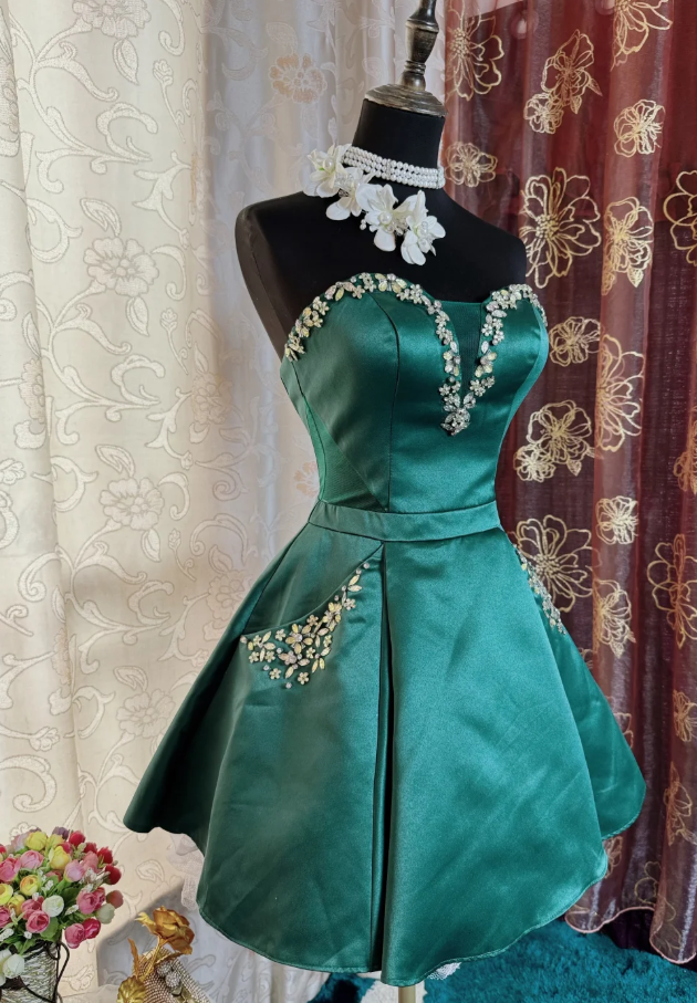 Sexy Sweetheart A-Line Long Prom Dresses Satin Green Party Dresses Sleeveless Evening Dresses  DP04469