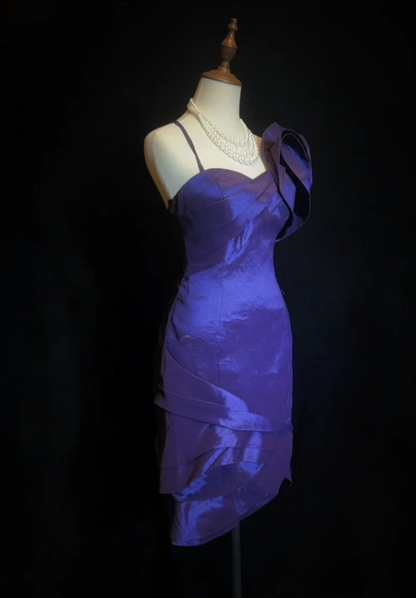 Sexy Spaghetti Straps Sheath Long Prom Dresses Satin Purple Party Dresses Sleeveless Evening Dresses  DP04470