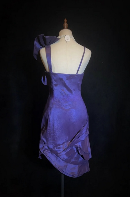 Sexy Spaghetti Straps Sheath Long Prom Dresses Satin Purple Party Dresses Sleeveless Evening Dresses  DP04470