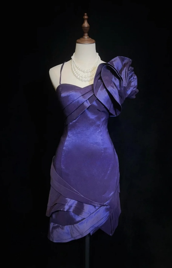 Sexy Spaghetti Straps Sheath Long Prom Dresses Satin Purple Party Dresses Sleeveless Evening Dresses  DP04470