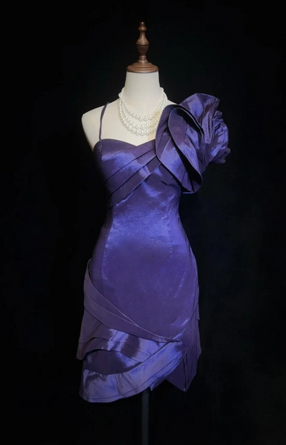 Sexy Spaghetti Straps Sheath Long Prom Dresses Satin Purple Party Dresses Sleeveless Evening Dresses  DP04470