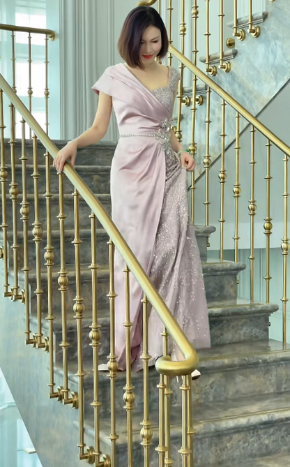 Elegant Sheath Dusty Pink Mother of Bride Dress Sequins Sleevless Evening Dresses DP04473