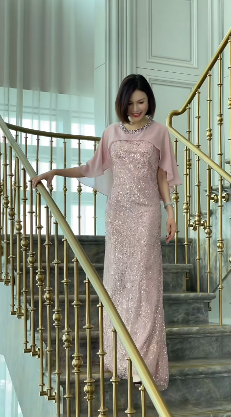 Elegant Sheath Dusty Pink Mother of Bride Dress Sequins Sleevless Evening Dresses DP04474