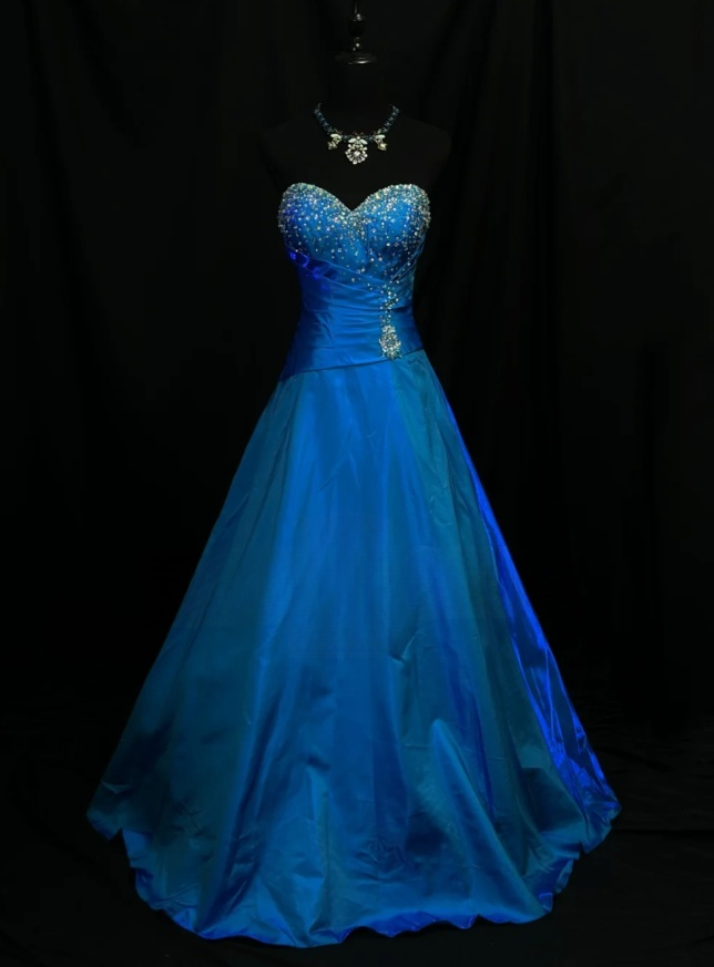 Fairy Blue A-Line Long Prom Dresses Satin Sweetheart Evening Dresses Sleeveless Party Dresses DP04481