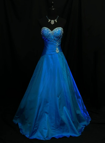 Fairy Blue A-Line Long Prom Dresses Satin Sweetheart Evening Dresses Sleeveless Party Dresses DP04481
