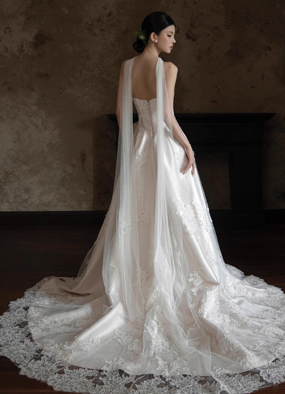 Timeless Strapless Sheath Long Wedding Dresses Lace  White Bridal Dresses Sleeveless Bridal Gowns DP04495