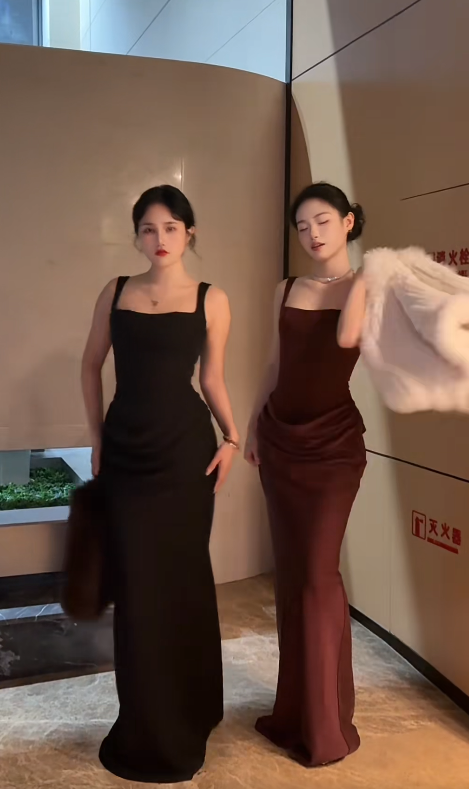 Elegant Spaghetti Straps Sheath Long Prom Dresses Satin Burgundy Evening Dresses DP04501