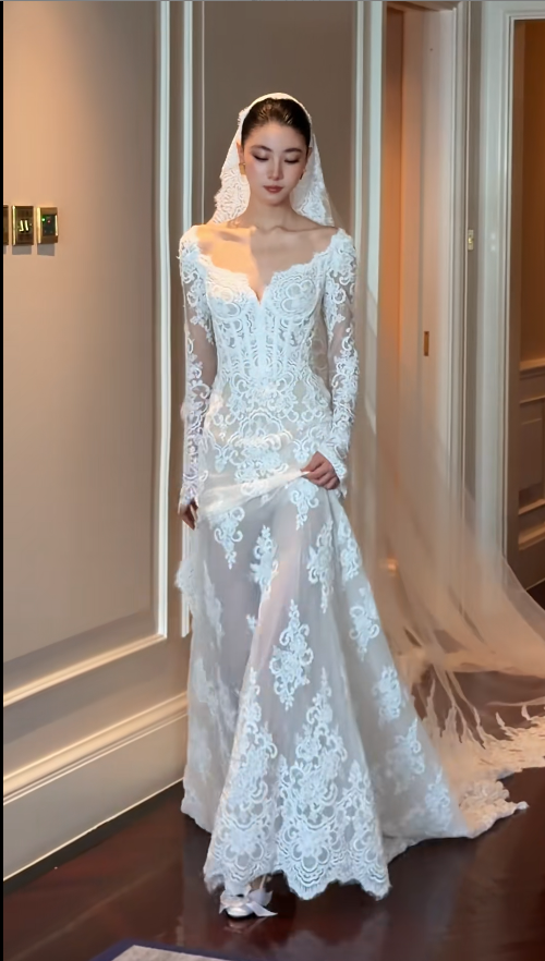 Timeless Sheath Long Wedding Dresses Tulle Applique White Bridal Dresses Backless Long Sleeves Bridal Gowns DP04516