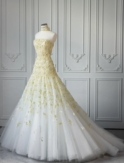 Timeless A-Line Tulle Long Wedding Dresses Applique White Bridal Dresses Sleeveless Bridal Gowns DP04519