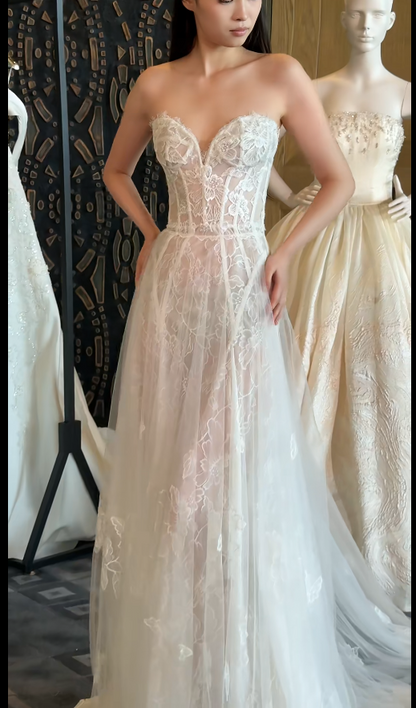Timeless A-Line Tulle Long Wedding Dresses Applique White Bridal Dresses Sleeveless Bridal Gowns DP04520