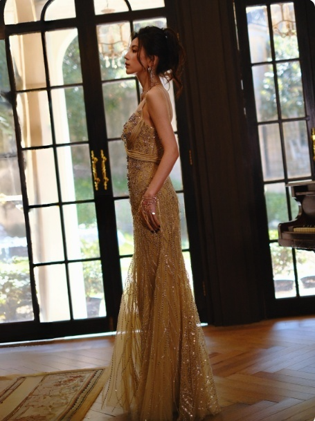 Chic Mermaid Long Prom Dresses Beaded Tulle Spaghetti Straps Evening Dresses Sleeveless Birthday Dresses DP04533