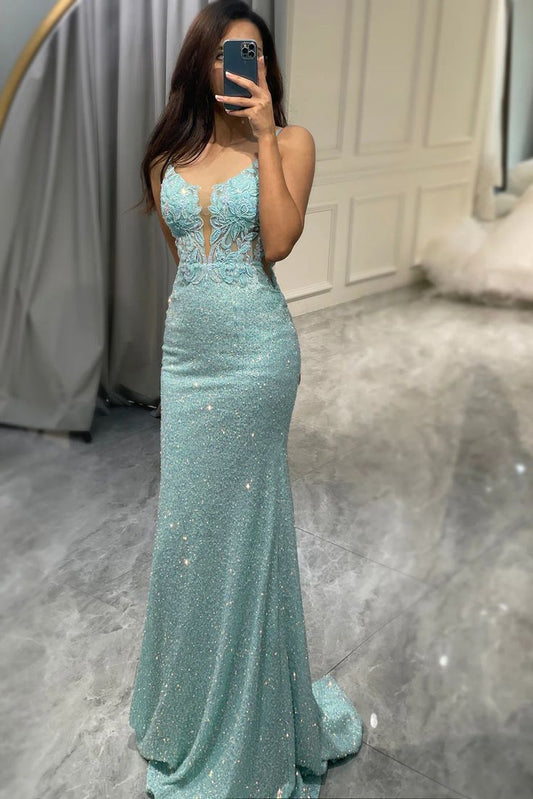 Vintage Blue Prom Dresses Beaded V-neck Long Evening Dresses Sleeveless Party Dresses DP04604