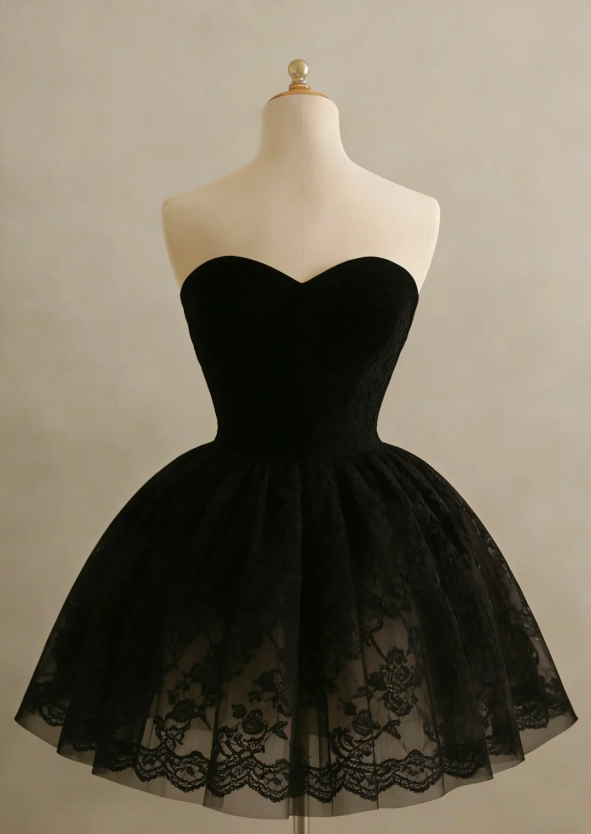 Cute A-Line Black Short Prom Dresses Tulle Sweetheart  Evening Dresses Sleeveless Party Dresses DP04613