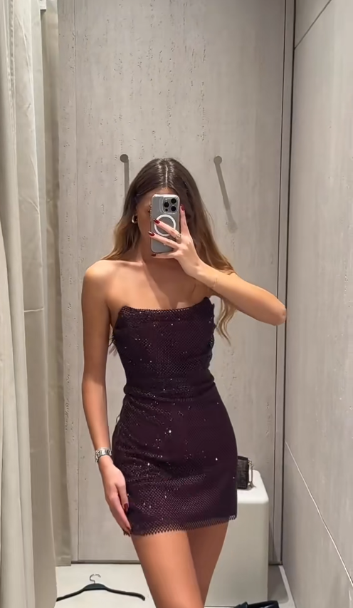 Sexy Sheath Dark Purple Short Prom Dresses Tulle Strapless Evening Dresses Sleeveless Party Dresses DP04616