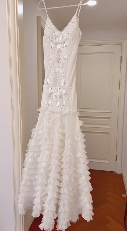 Simple Mermaid Long Prom Dresses Chiffon White Evening Dresses Sleeveless Birthday Dresses DP04626