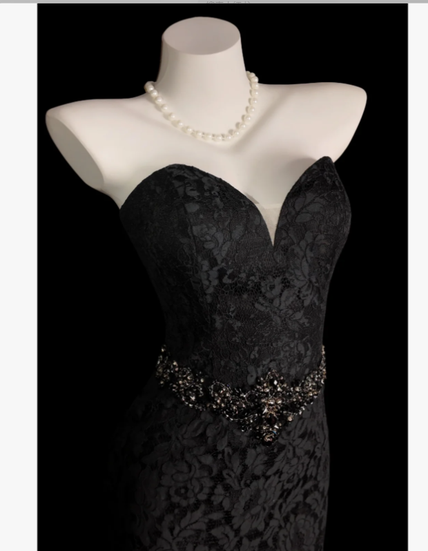 Simple Mermaid Long Prom Dresses Lace Applique Black Evening Dresses Sleeveless Birthday Dresses DP04627