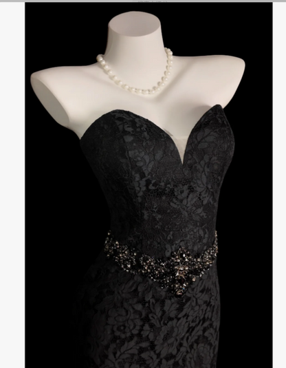 Simple Mermaid Long Prom Dresses Lace Applique Black Evening Dresses Sleeveless Birthday Dresses DP04627