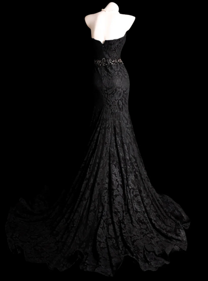 Simple Mermaid Long Prom Dresses Lace Applique Black Evening Dresses Sleeveless Birthday Dresses DP04627