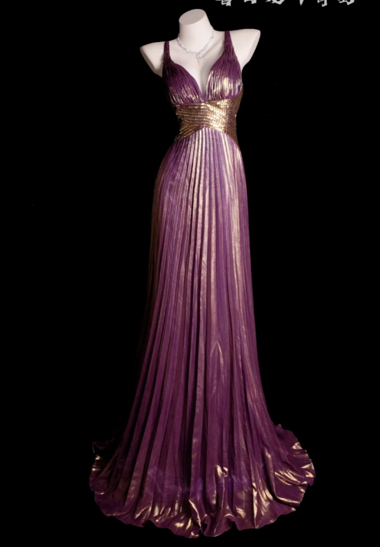 Simple Sheath Long Prom Dresses Satin Pleated Purple Evening Dresses Sleeveless Birthday Dresses DP04628