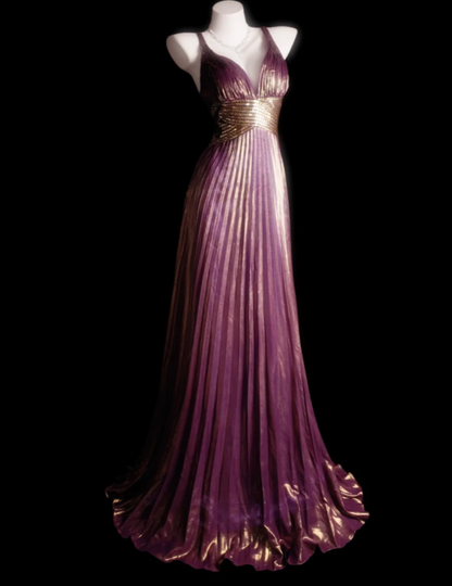 Simple Sheath Long Prom Dresses Satin Pleated Purple Evening Dresses Sleeveless Birthday Dresses DP04628