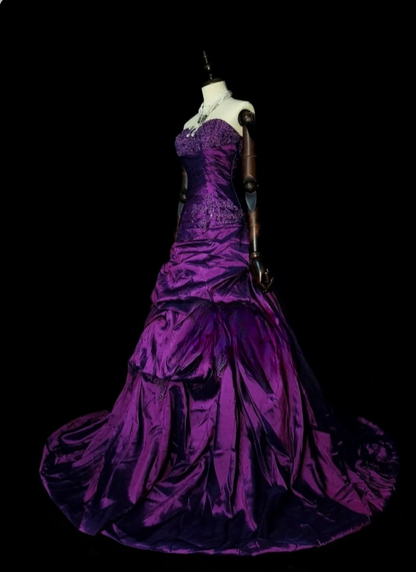 Simple Sheath Purple Long Prom Dresses Satin Strapless Evening Dresses Sleeveless Birthday Dresses DP04632