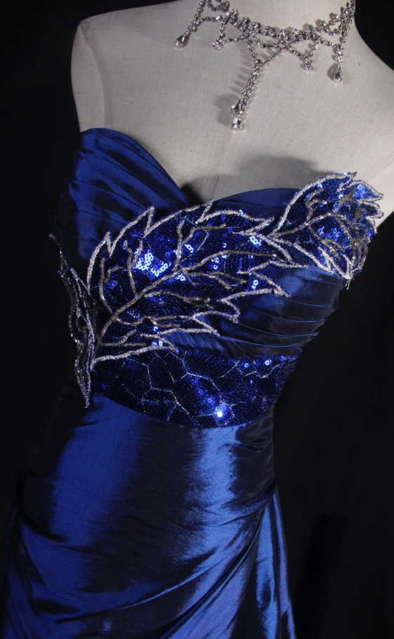 Simple A-Line Long Prom Dresses Satin Sweetheart Navy Blue  Evening Dresses Zipper Birthday Dresses DP04634